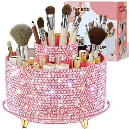 fanado 360° Rotate Makeup Brush Holder Organizer, Makeup Organizers Countertop, Makeup organization and Skincare Storage for Vanity, Desktop, Bathroom (White)