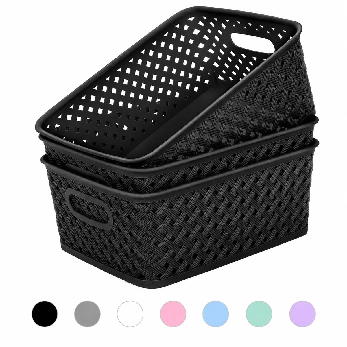 MaxGear Baskets for Organizing, 3 Pack Plastic Storage Baskets with Built-In Handles, Woven Organizer Bins for Pantry, Closet, Bathroom, Kitchen, Cabinet and Office