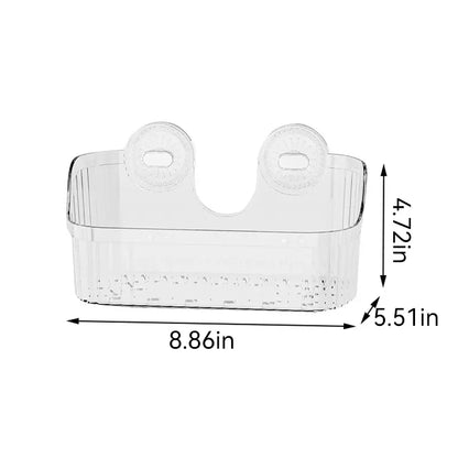 【Homedecor】Clear Suction Cup Bathroom Storage Basket, No-Drill Wall-Mounted Shower Caddy for Toiletries and Cosmetics on Smooth Glass Surfaces