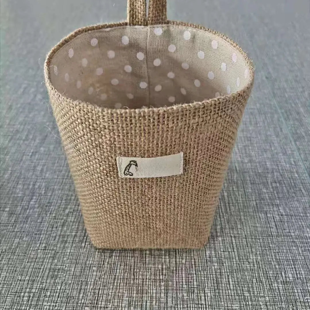 2 Pack Natural Jute Linen Hanging Storage Baskets, Wall Mount Small Hanging Organizer Pouches, Multifunctional Rustic Fabric Hanging Storage Bags for Bathroom, Bedroom, Door, Closet & Desk Small Sundries Organizing