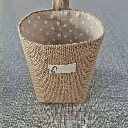 2 Pack Natural Jute Linen Hanging Storage Baskets, Wall Mount Small Hanging Organizer Pouches, Multifunctional Rustic Fabric Hanging Storage Bags for Bathroom, Bedroom, Door, Closet & Desk Small Sundries Organizing