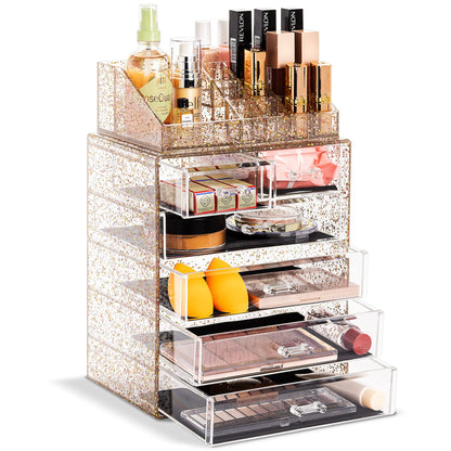 Sorbus Makeup Organizer, 7-Drawer Acrylic 2-Piece Set (Clear)
