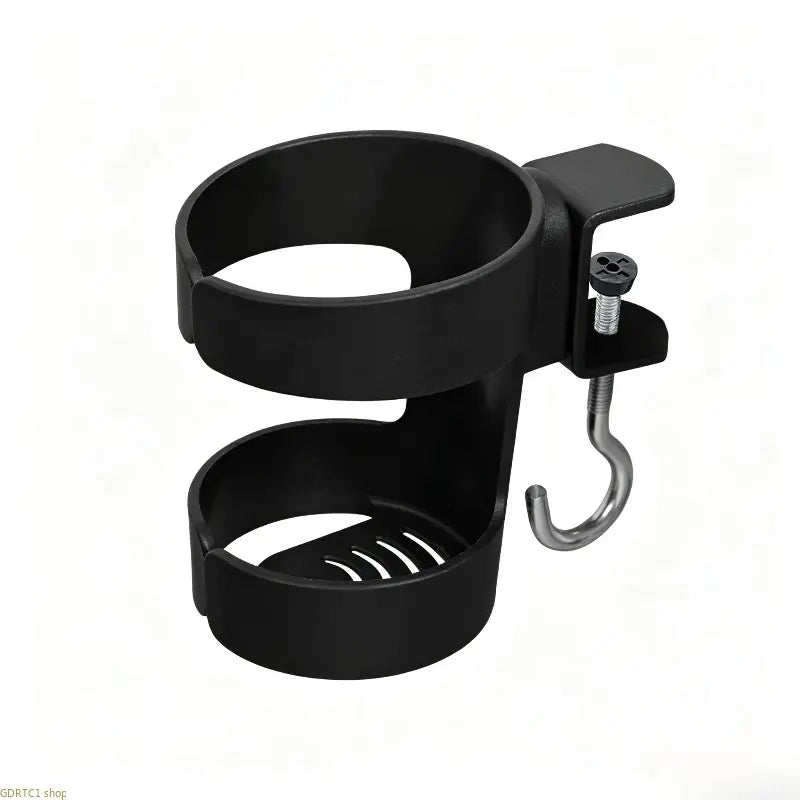 Desk Side Cup Holder with Hook, Clamp-on Adjustable Drink Holder, Desktop Mount Beverage Mug Rack for Office Table Coffee Water Cup Storage