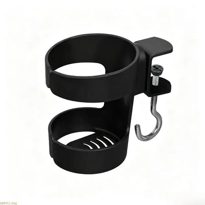 Desk Side Cup Holder with Hook, Clamp-on Adjustable Drink Holder, Desktop Mount Beverage Mug Rack for Office Table Coffee Water Cup Storage