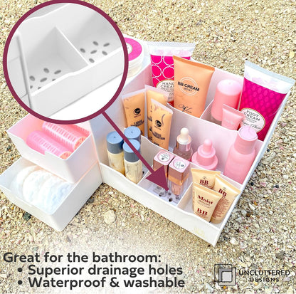 Uncluttered Designs Makeup Organizer for Women, White Dresser Top Organizer