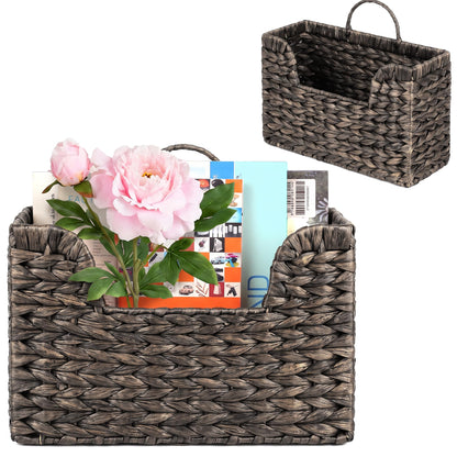 Handwoven Water Hyacinth Wall Magazine Holder - Natural Hanging Organizer for Mail, Newspapers & Magazines, Books & Files - Decorative Boho Storage Basket for Entryway, Bathroom, Living Room, Office.
