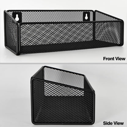 Bathroom Shelf Over Toilet Storage Basket,Toilet Beside Floating Shelf Mesh Metal Wall Mounted Shelves for Home Organization & Decor Essentials,Kitchen/Living Room Shelves (Black)