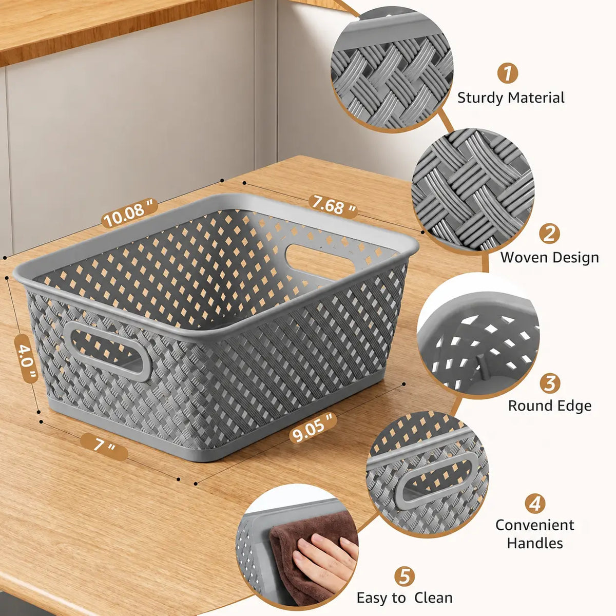 MaxGear Baskets for Organizing, 3 Pack Plastic Storage Baskets with Built-In Handles, Woven Organizer Bins for Pantry, Closet, Bathroom, Kitchen, Cabinet and Office