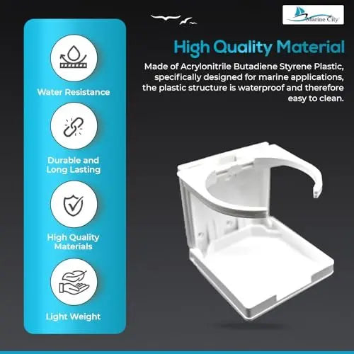 Marine City White Adjustable Folding Cup Holder – ABS Plastic, 2-5/8” to 3-1/2”