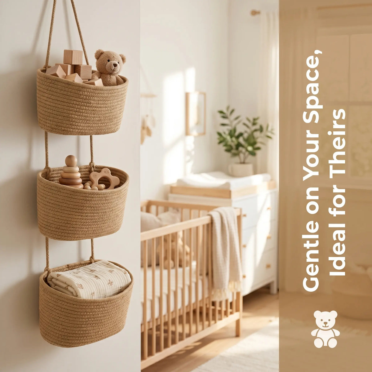 Woven Cotton 3-Tier Trapezoid Over-the-Door Hanging Basket, Jute Wall Storage Organizer, French Country Aesthetic Decor for Bathroom, Dorm & Home