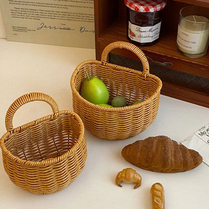 Wall-Mounted Woven Storage Basket with Adhesive Hooks, Ideal for Kitchen & Bathroom Organization, Small Hanging Basket for Cosmetics & Misc Items, Wall Hanging Baskets