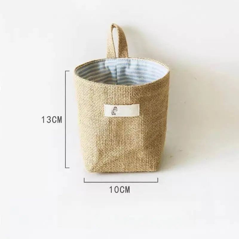 2 Pack Natural Jute Linen Hanging Storage Baskets, Wall Mount Small Hanging Organizer Pouches, Multifunctional Rustic Fabric Hanging Storage Bags for Bathroom, Bedroom, Door, Closet & Desk Small Sundries Organizing