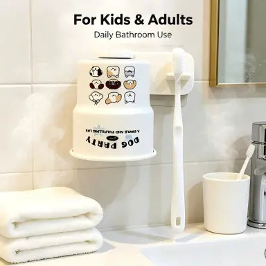 Wall Mounted Magnetic Toothbrush Cup Holder, Stainless Steel Bathroom Organizer with Reversible Rinse Cup, Drill-Free Toothbrush Rack
