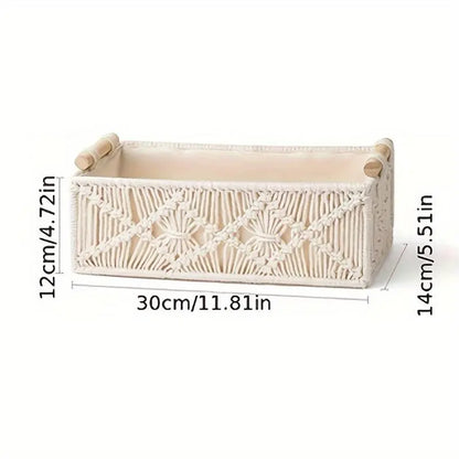 1pc Hand-Woven Ivory Macrame Storage Basket - 1-Piece Boho Home Organizer, Bathroom Toilet Paper Holder, Coastal Decor for Shelf or Vanity Cabinet, One-Piece