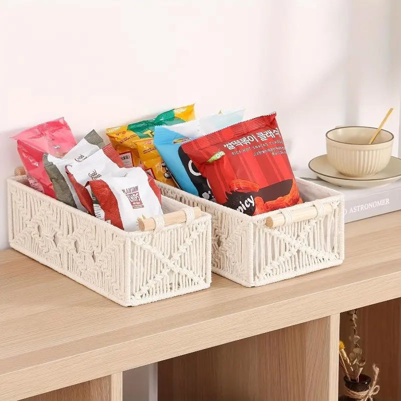 1pc Hand-Woven Ivory Macrame Storage Basket - 1-Piece Boho Home Organizer, Bathroom Toilet Paper Holder, Coastal Decor for Shelf or Vanity Cabinet, One-Piece