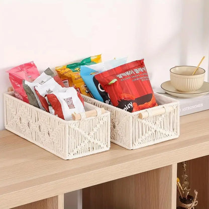 1pc Hand-Woven Ivory Macrame Storage Basket - 1-Piece Boho Home Organizer, Bathroom Toilet Paper Holder, Coastal Decor for Shelf or Vanity Cabinet, One-Piece