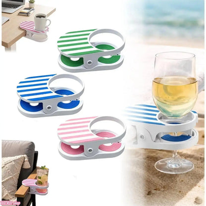 [WER21]Clip‑On Stripe Drink Holder, Portable Adjustable Cup Holder - Secure Your Beverage Anywhere, Indoor Outdoor Universal Drink Organizer for Pool Balcony Chair Desk Beach Lounge