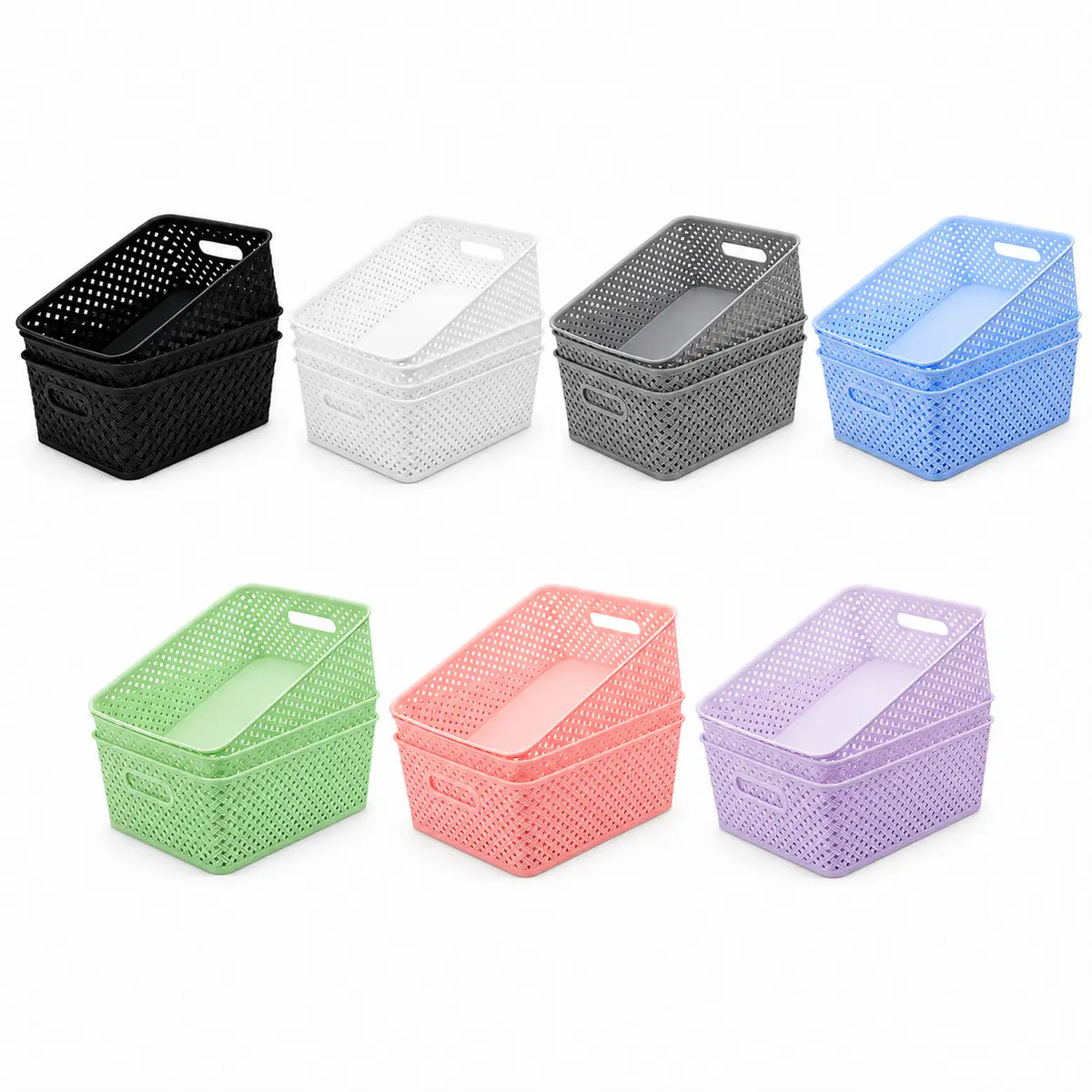MaxGear Baskets for Organizing, 3 Pack Plastic Storage Baskets with Built-In Handles, Woven Organizer Bins for Pantry, Closet, Bathroom, Kitchen, Cabinet and Office