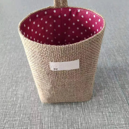 2 Pack Natural Jute Linen Hanging Storage Baskets, Wall Mount Small Hanging Organizer Pouches, Multifunctional Rustic Fabric Hanging Storage Bags for Bathroom, Bedroom, Door, Closet & Desk Small Sundries Organizing